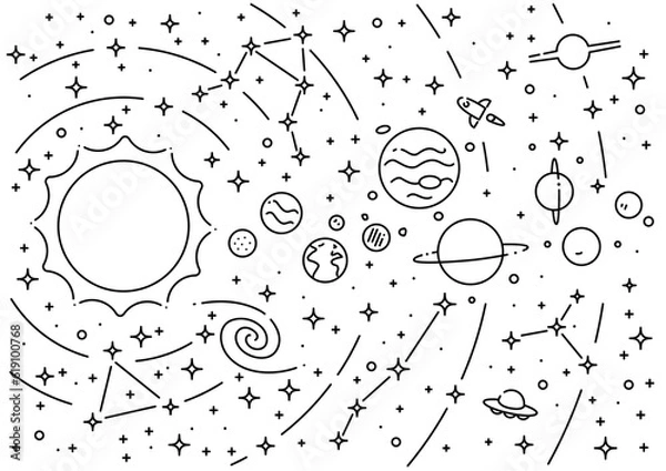 Obraz Solar system planets and sun vector educational illustration. 