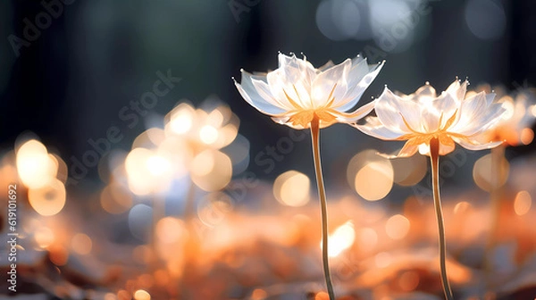 Fototapeta Bright forest flowers with a beautiful blurred background.