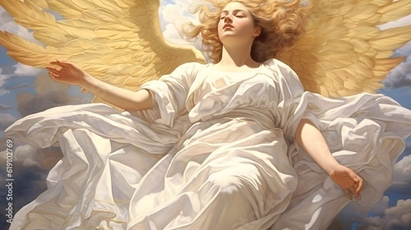 Obraz Beautiful Angel Woman background design, christian religion, jesus christ, church, Generative AI