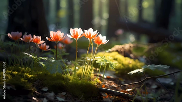 Fototapeta Bright forest flowers with a beautiful blurred background.