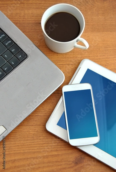 Fototapeta office with computers and phones l