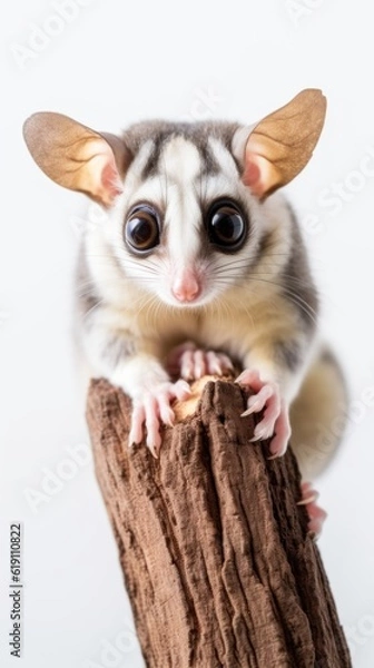 Fototapeta A close up of a small animal on a tree stump. Generative AI image.