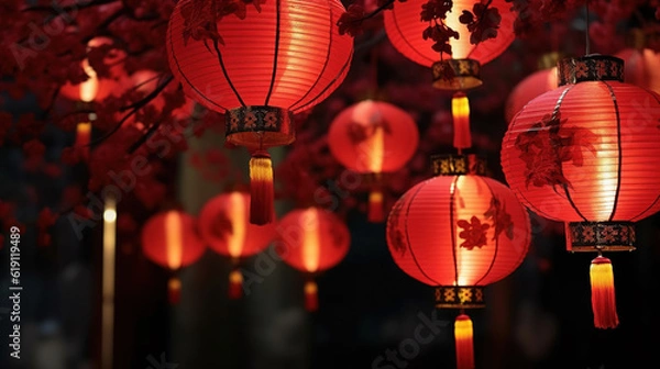Fototapeta Chinese style red lanterns. Chinese new year decorations
