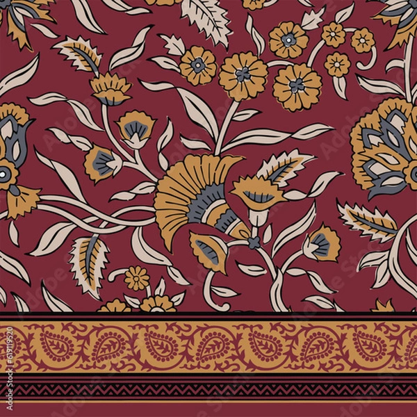 Obraz MIX FLORAL WITH LEAF AND BORDER ALL OVER PRINT SEMLESS PATTERN VECTOR ILLUSTRATION