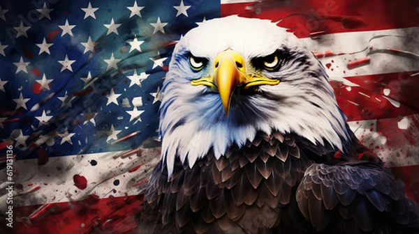 Obraz american bald eagle with american flag