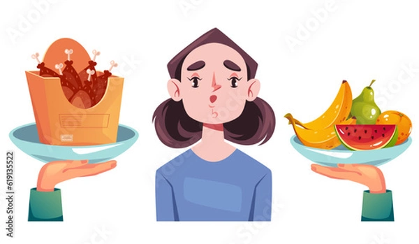 Fototapeta Food healthy and junk choose diet concept. Vector design graphic illustration