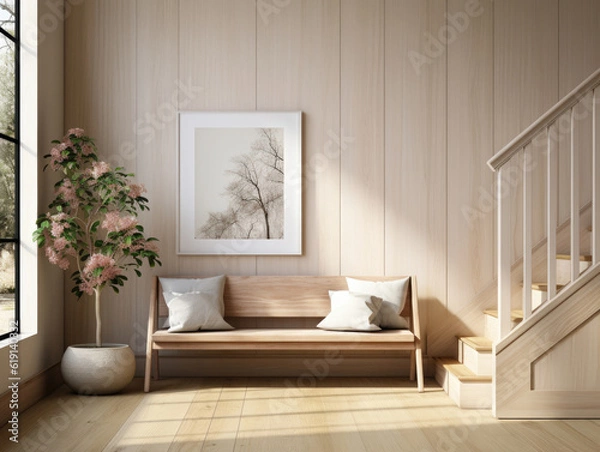 Fototapeta Scandinavian Farmhouse Bedroom Interior , Mockups Design 3D, High-quality Mockups, Generative Ai