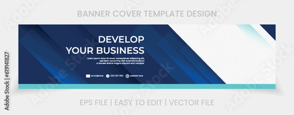 Fototapeta blue banner abstract background linkedin cover social media template vector design