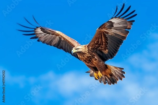 Fototapeta Eagle flying isolated on blue sky.Generative Ai.