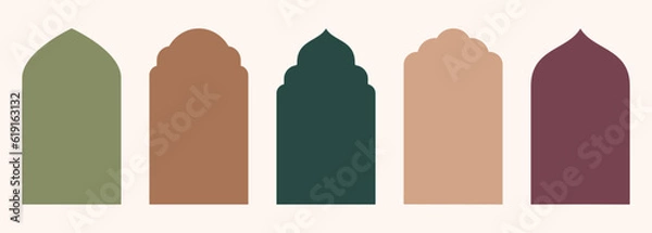 Obraz Shape Islamic door and window silhouette Arabic arch. Collection of patterns in oriental style. Frames in Arabic Muslim design for Ramadan Kareem. Vector mosque gate shape isolated on white.