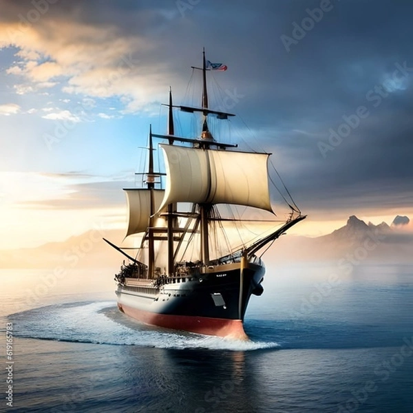 Obraz sailing ship at sunset