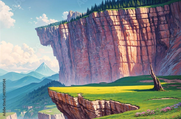 Obraz Artwork of a beautiful mountain landscape, Generative AI