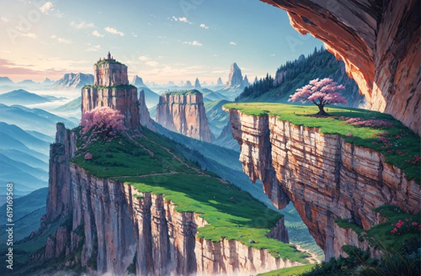 Obraz Grafika pięknego krajobrazu górskiego, generatywna sztuczna inteligencja