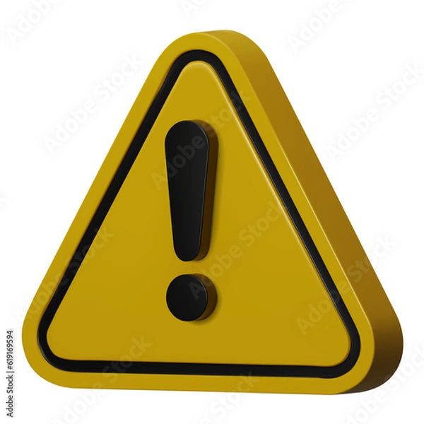 Fototapeta 3d Realistic yellow triangle warning sign. Hazard warning attention sign with exclamation mark symbol. Danger, Alert, Dangerous attention icon.