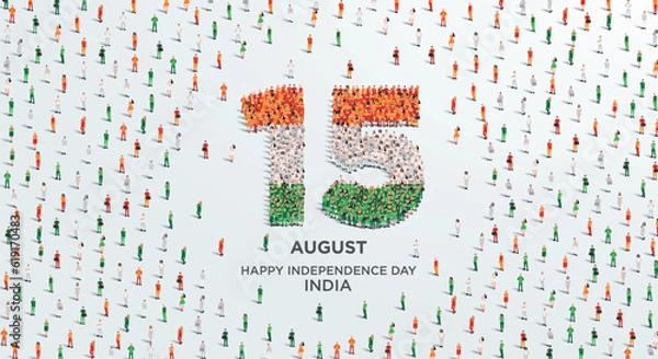 Fototapeta Happy Independence Day India. A large group of people form to create the number 15 as India celebrates its Independence Day on the 15th of August. Vector illustration.