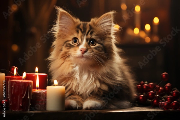 Fototapeta Christmas Background Cute Animal Ai generative