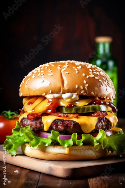 Fototapeta snack food food burger beef meat sandwich fast fast hamburger fat. Generative AI.