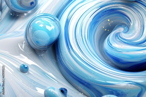 Obraz White and Blue Swirl in 3D