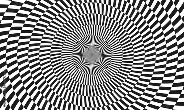 Fototapeta Abstract optical illusion. Hypnotic tunnel with black and white squares. Vector illustration.