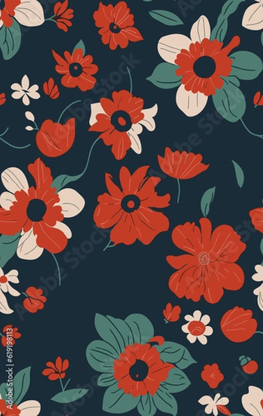 Fototapeta Seamless minimalist Floral pattern created with generative AI