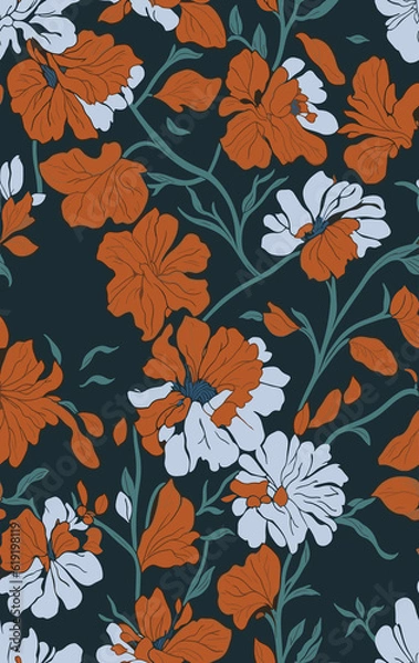 Fototapeta Seamless floral pattern Created with generative AI