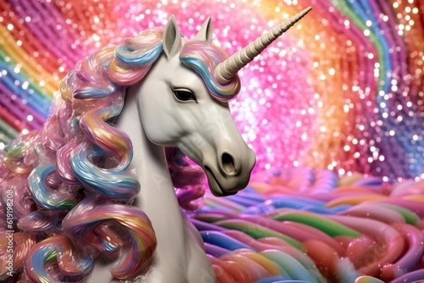 Fototapeta Super girly tough young unicorn animated with long lashes and an attitude on bright background  ,Generative AI	