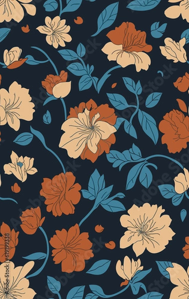 Fototapeta Minimalist floral pattern created with generative AI