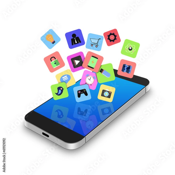 Obraz Touch screen mobile phone with colorful application icons,cell p