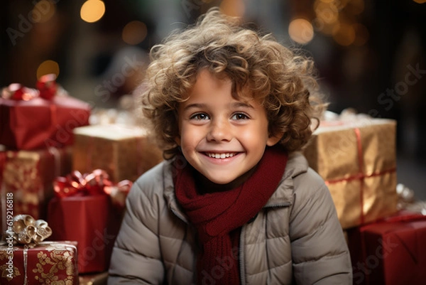 Obraz child with christmas presents  ai generative