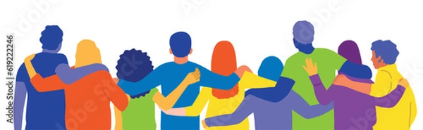 Fototapeta People hugging together. Supportive community, togetherness, mutual care and love concept.