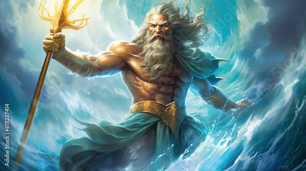 Obraz A beautiful image of Poseidon, the god of the seas. Olympian God. Greek god. Mythology. Image managed by AI