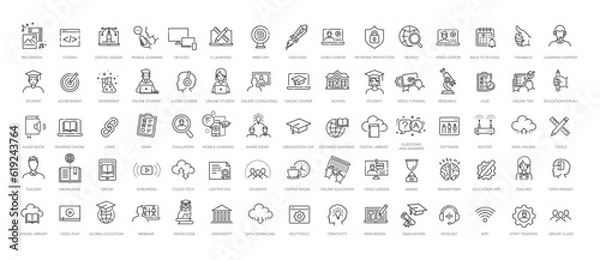Fototapeta Collection of e-learning related line icons
