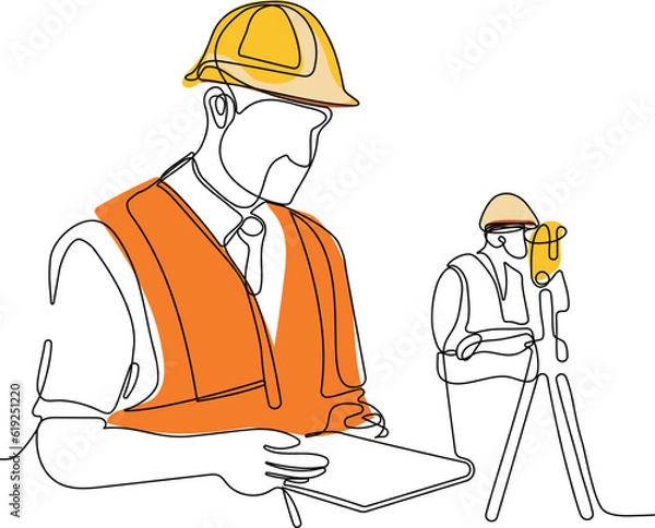 Fototapeta construction manager and engineer working on building site. Vector illustration