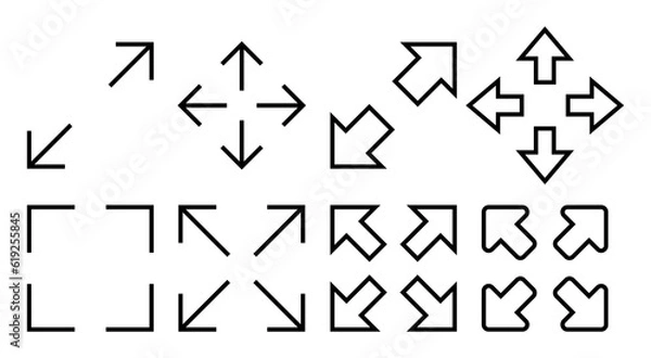 Fototapeta Fullscreen Icon set illustration. Expand to full screen sign and symbol. Arrows symbol