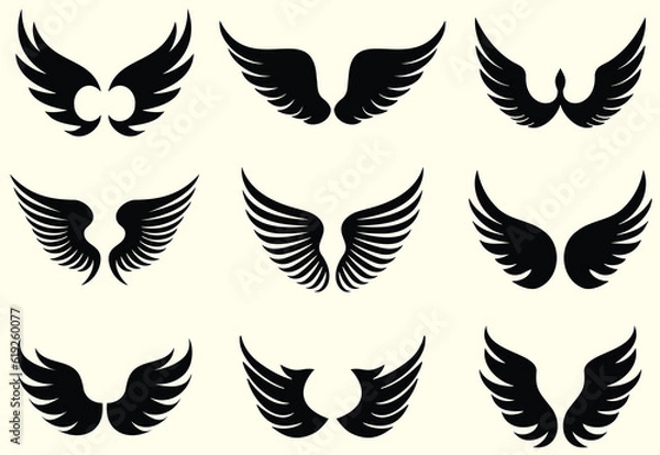 Obraz Set of Wings silhouette collection, Angel wings icon vector set