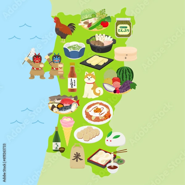 Obraz 秋田県の名物のイラストセット