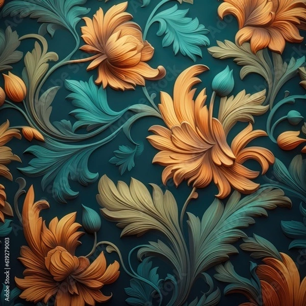 Obraz Retro floral pattern with bold designs generative AI 