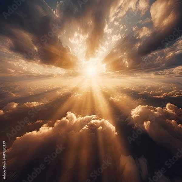 Fototapeta Sun rays streaming through clouds 