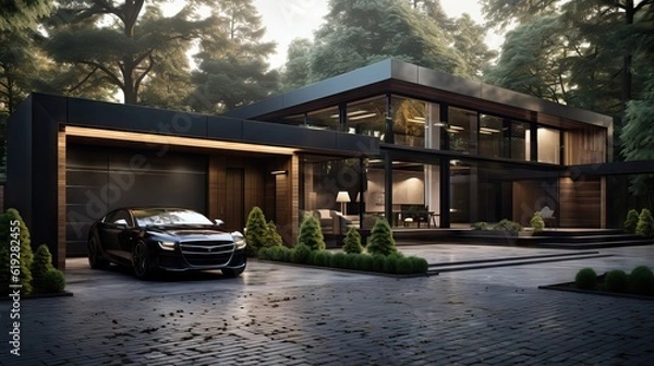 Fototapeta A modern, high-design, and luxurious garage showcasing sleek lines and polished surfaces. Generative AI.