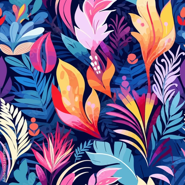 Fototapeta Tropical Floral Pattern. Vibrant Colorful, Abstract, and Seamlessly Tileable Intricately Designed Modern for Continuous Printing. Seamless pattern. Infinitely tileable.