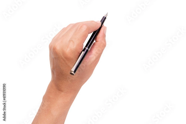 Fototapeta men hand holding a pen at the target - business targeting, aiming, focus concept. white background, isolate.