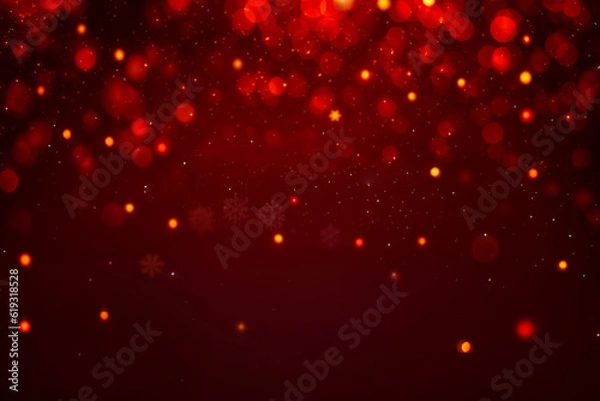 Fototapeta Red Christmas baubles decoration on red background. New Year party background. Minimal style. Flat lay.
