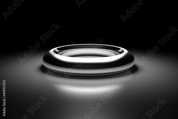 Fototapeta Silver circle with shadow isolated on Dark background. Shiny silver circle for any Shinning Luxury product package Graphic. Generative AI.