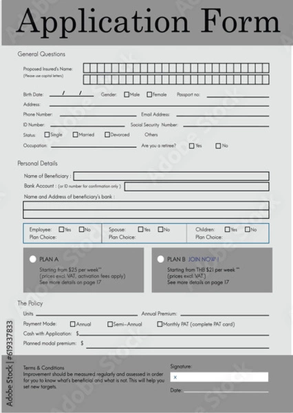 Fototapeta Application form . Claim form, paperwork concepts. Flat design. Vector illustration