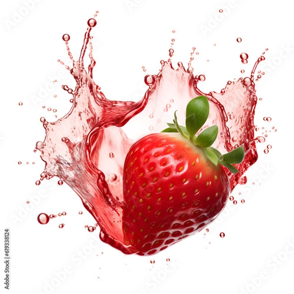 Fototapeta strawberry in juice splash on transparent background ai generated