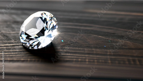 Obraz diamond ring with diamonds, Diamond on wooden table background black, Ai Generate 