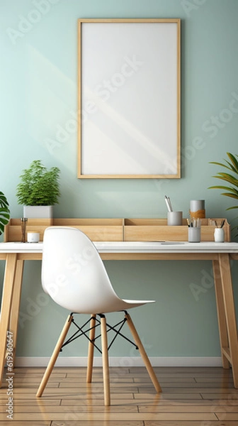 Fototapeta Mock up poster in modern office home interior , Scandinavian style, for Instagram Story, generative AI