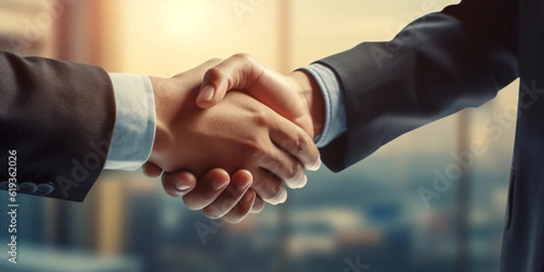 Fototapeta Businessmen making handshake with partner, greeting, dealing, merger and acquisition, business cooperation concept, for business, finance and investment background