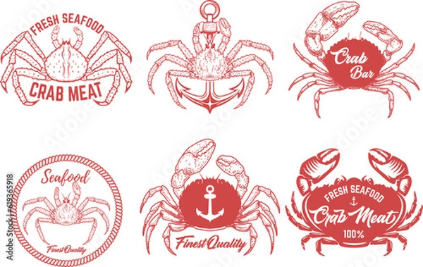Fototapeta Set of vintage crab meat labels. Crab meat. Seafood emblems
