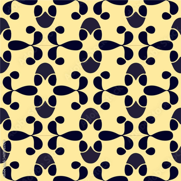 Fototapeta Dynamic pattern consisting of a black and yellow backdrop adorned with black circles. Its seamless and repeating fabric design adds a touch of playfulness to any setting.